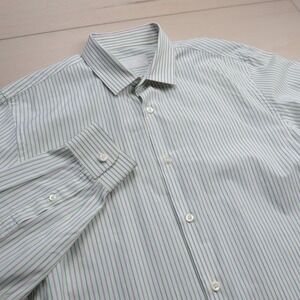 Prada Dress Shirt Mens 15 3/4 40 Striped Grene Blue Button Up Made in Italy